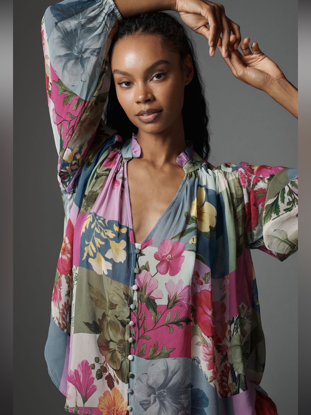 Anthropologie Estela Sheer Printed Buttoned Blouse